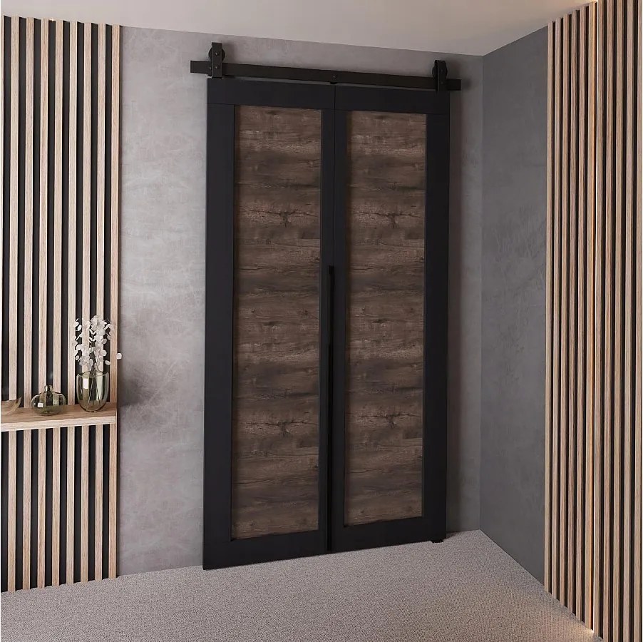 Drzwi Przesuwne QUDIO M1 Czarny + Jesion Ciemny 90