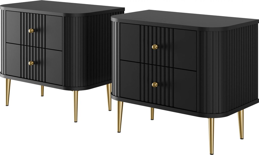 Zestaw szafek nocnych Vesper 56 cm - czarny / złote nogi