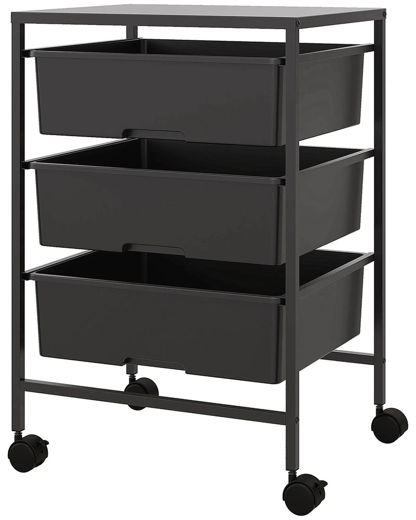 HOMCOM Boczny wózek na kółkach z 3 koszami do przenoszenia i przechowywania, wózek kuchenny, 40,8 dł. x 33,5 szer. x 60,5 wys. cm, Czarny