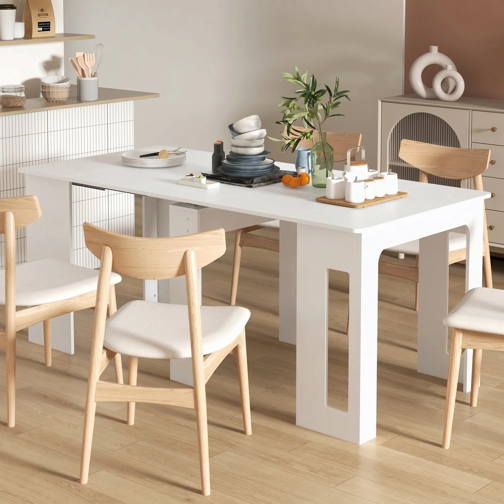 HOMCOM Stół jadalniany, składany stół, rozkładany stół kuchenny, stół jadalniany, płyta wiórowa, 60-180 x 85 x 75 cm, Biały