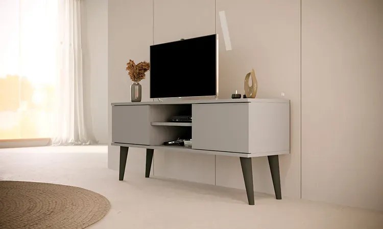 Szara szafka RTV na nóżkach - Dubby 4X 120 cm