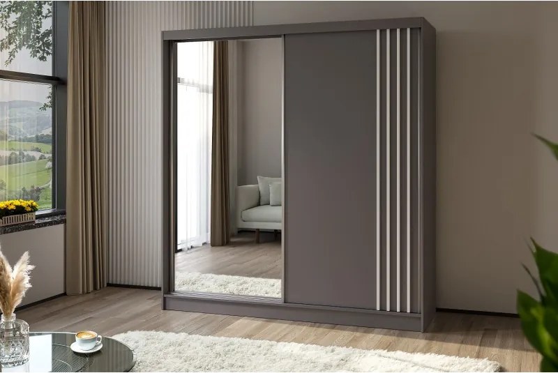 Szafa biała z lustrem przesuwna na ubrania NELI 200 cm szuflady