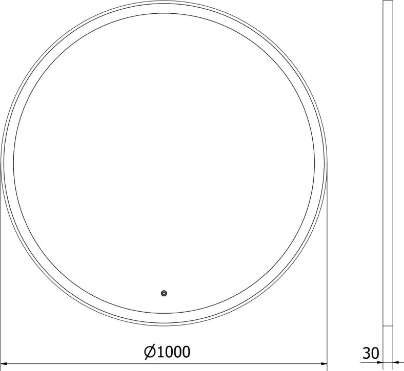 Mexen Esso lustro łazienkowe podświetlane, okragłe 100 cm, LED 6000K, antypara, rama czarna - 9825-100-100-611-70