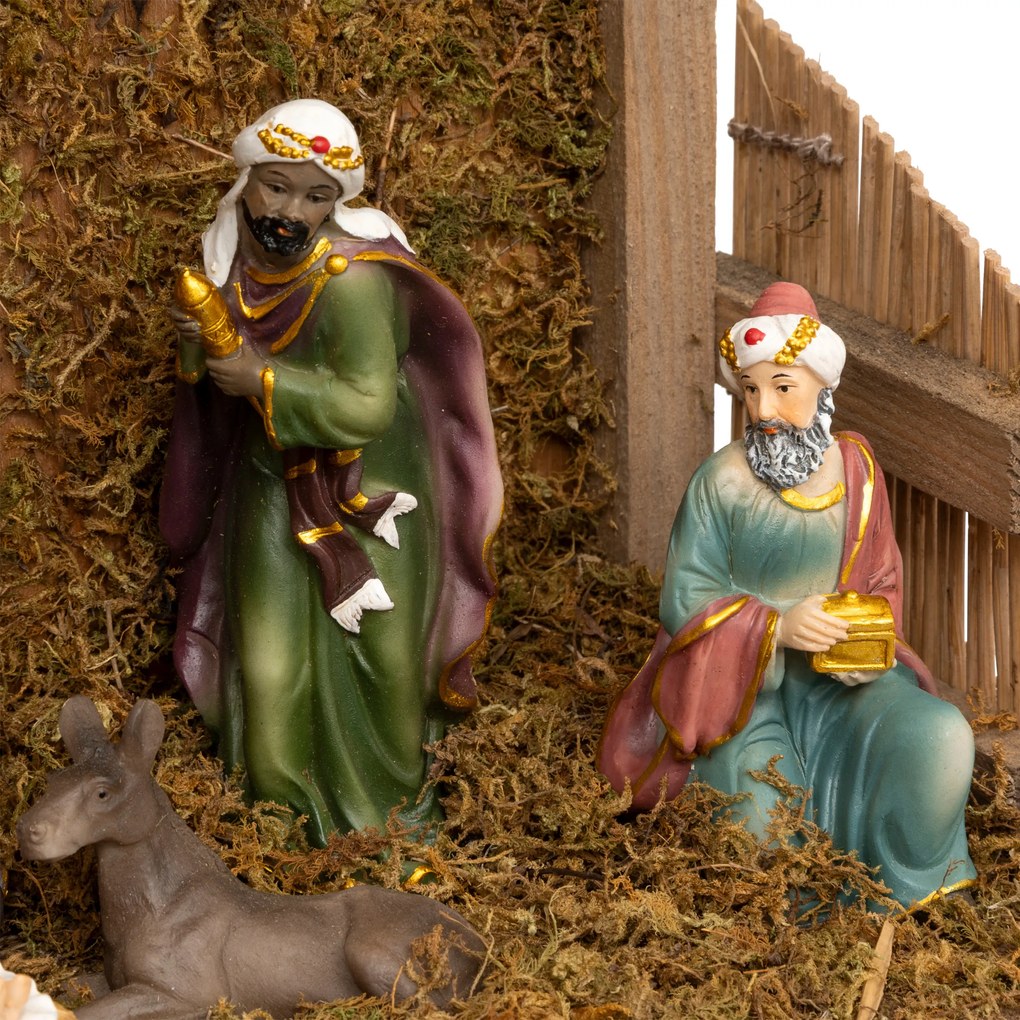 Szopka bożonarodzeniowa + 8 figurek, 35 x 23,5 cm