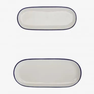 Zestaw 2 Tac Z Gresu Ronilena Biały Gardenia - Niebieski Ken - Sklum