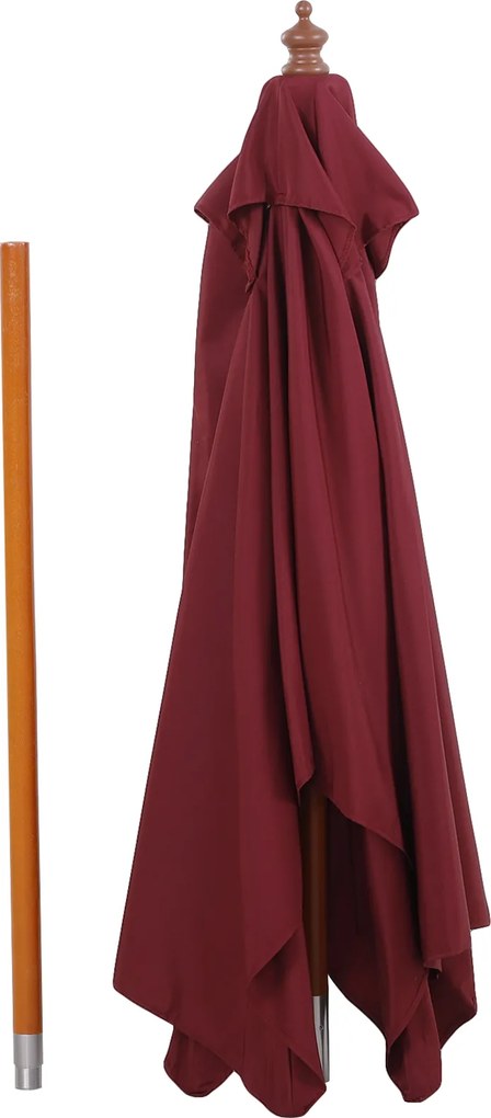 Outsunny Parasol Ogrodowy Zginany Czerwone Wino Drewno Poliester 3Stopniowa Regulacja 200x150x230cm | Aosom PL