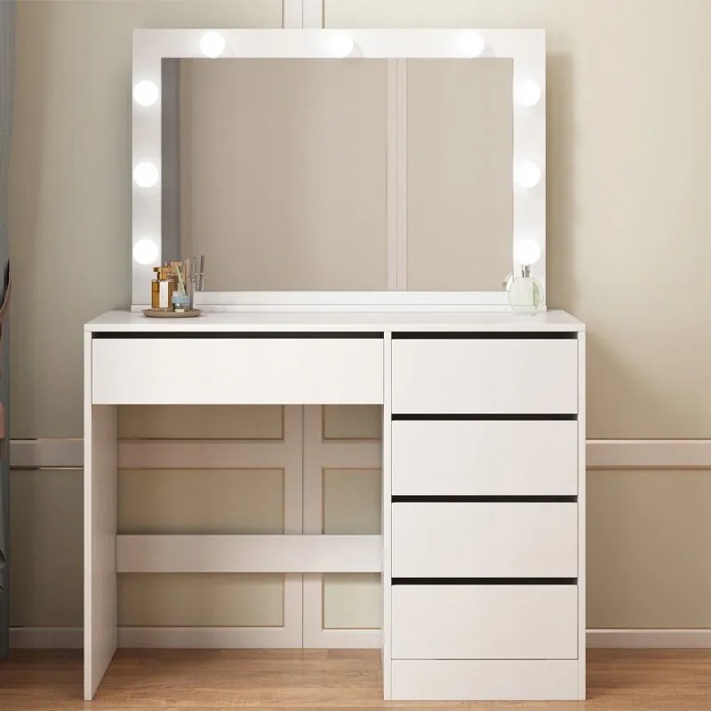 Toaletka kosmetyczna makijażu wizażu z lustrem led nowoczesna glamour biała