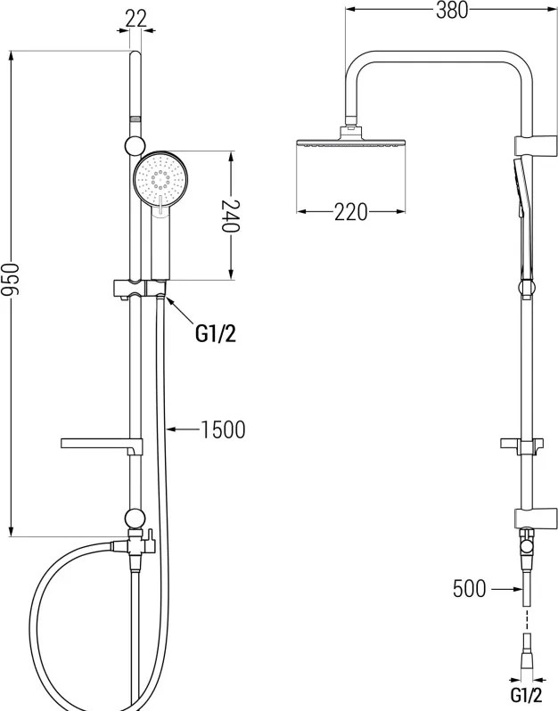 Mexen Carl zestaw prysznicowy natynkowy z deszczownicą i baterią prysznicową termostatyczną Cube, chrom - 77200240-00