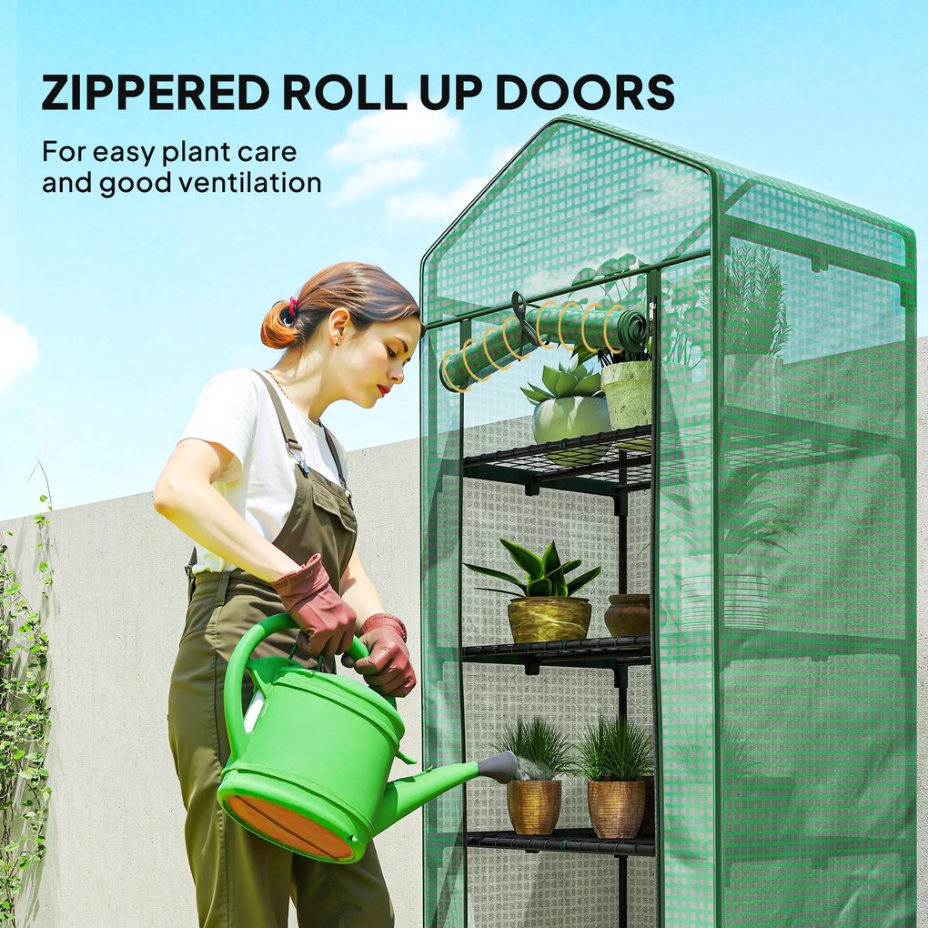 Outsunny Mini-szklarnia na kwiaty lub warzywa, stal, tworzywo sztuczne, 69 dł. x 49 szer. x 193 wys. cm, Zielona