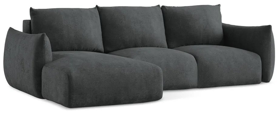 Ciemnoszary rozkładany narożnik z tkaniny szenilowej (lewostronny/z szezlongiem) Leila – Makamii
