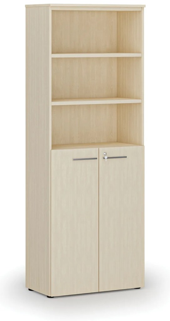 Szafa biurowa kombinowana PRIMA WOOD, drzwi na 3 poziomach, 800 x 420 x 2128 mm, brzoza