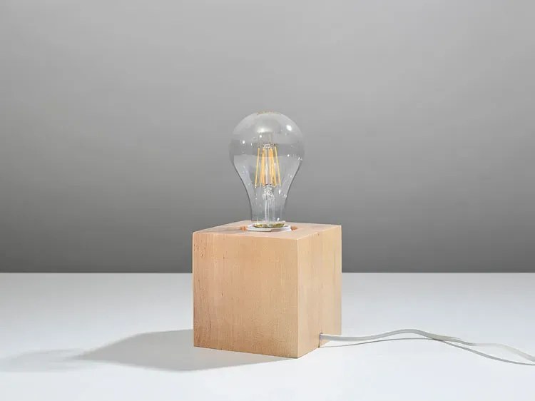 Drewniana lampka biurkowa z odkrytą żarówką - 4X EX587 Z8-F75