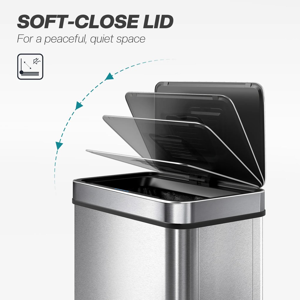 HOMCOM 60 l kosz z czujnikiem, automatyczna pokrywa, stal nierdzewna, wielofunkcyjny, srebrny