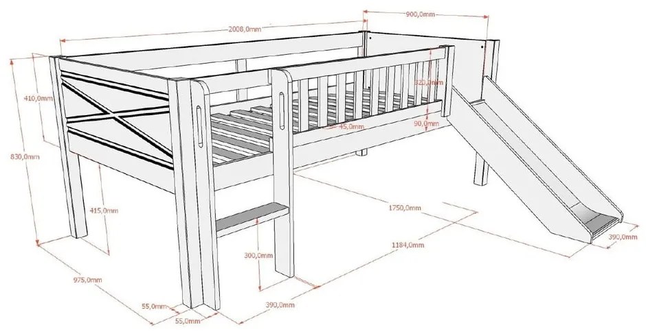 Białe podwyższone łóżko dziecięce z litego drewna sosnowego ze stelażem 90x200 cm Scott – Vipack