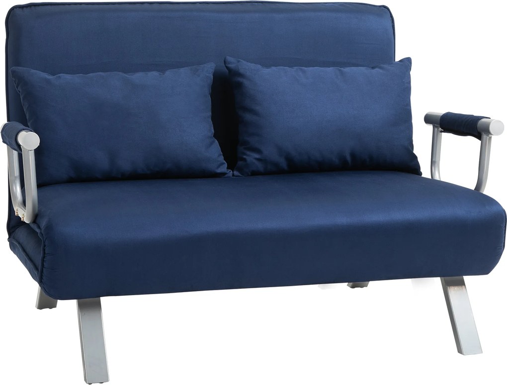 HOMCOM Sofa do Spania, 5-stopniowa Regulacja, Imitacja Zamszu, Rama Metalowa, w zestawie Poduszki, Granatowa