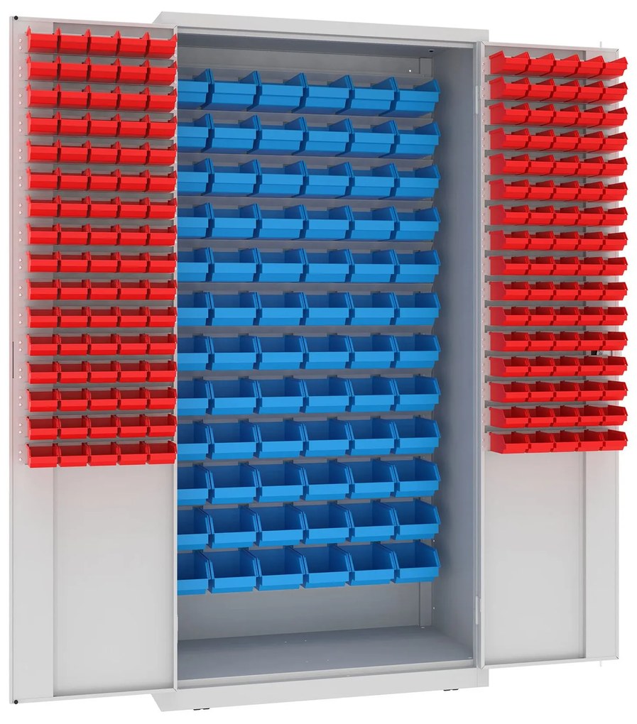 Szafa z plastikowymi pojemnikami BASIC - 1000 x 500 x 1990 mm, 72+160 boksów