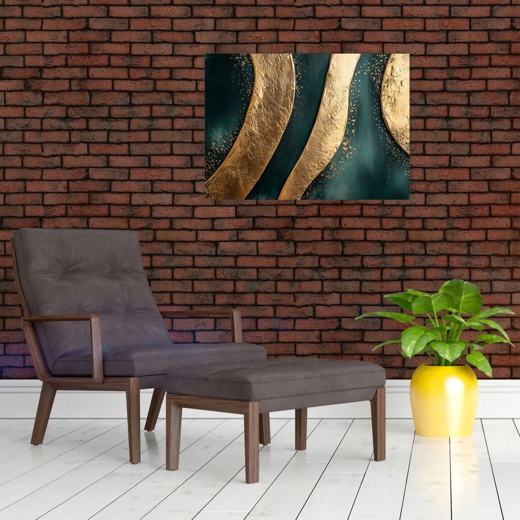 Obraz - Zielona abstrakcja ze złotem I. (70x50 cm)