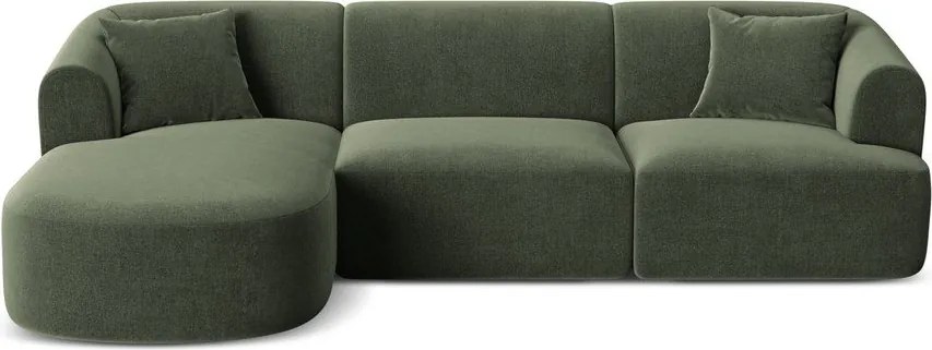 Zielony aksamitny narożnik (lewostronny/z szezlongiem) Campi – Cosmopolitan Design