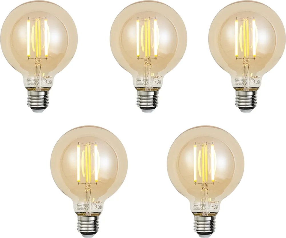 Zestaw 5 inteligentnych żarówek LED E27 z możliwością ściemniania G95 Gold 7W 806 lm 1800-6500K