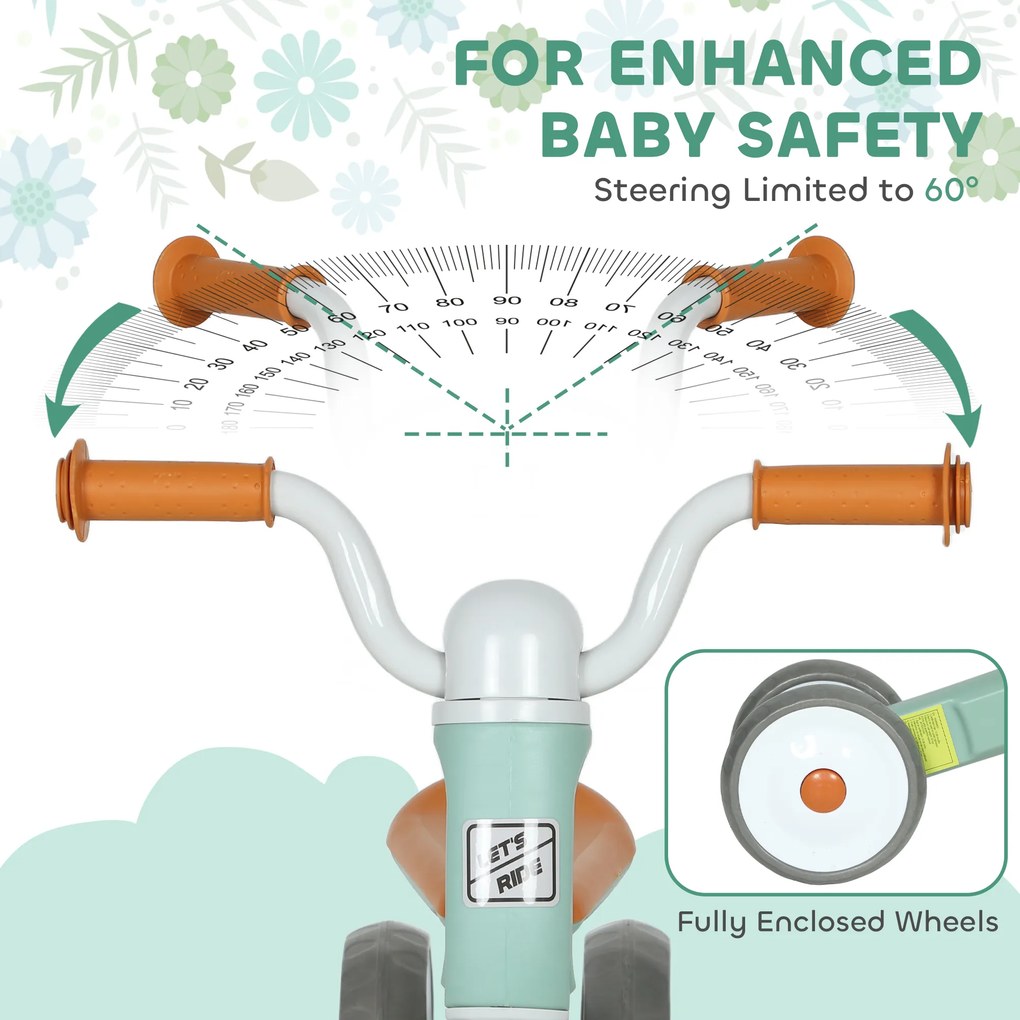 AIYAPLAY Rowerek biegowy dla maluchów, 3 ciche koła, 12–36 mies., do domu i na dwór, zielony