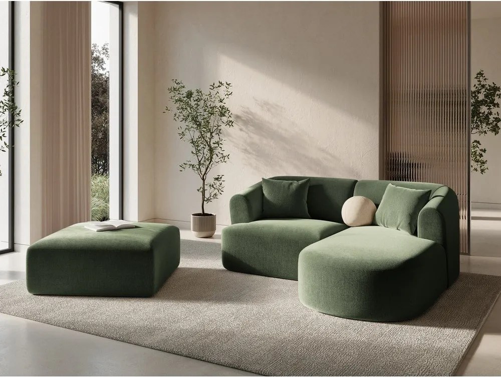 Zielony aksamitny narożnik (prawostronny/z szezlongiem) Campi – Cosmopolitan Design