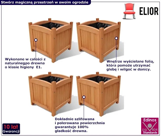 Komplet 4 Donic Ogrodowych Z Litego Drewna K6-B85