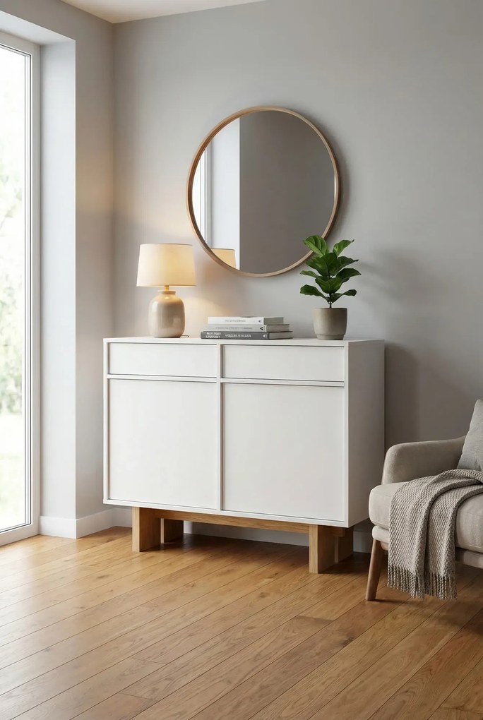 Biała komoda z nóżkami G0-K85