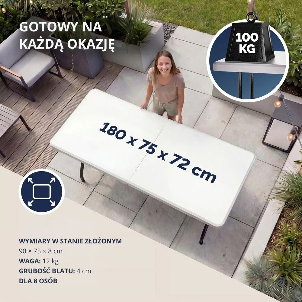 Bufetowy stół KAMIL składany, 76x183x74cm, biała Casaria