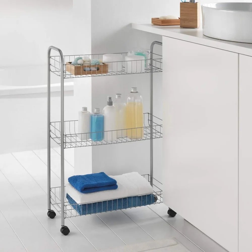Regał na kółkach z 3 półkami Metaltex Ascona Slim De Luxe, wys. 84 cm