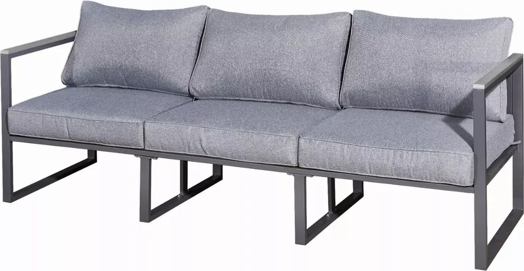 Szary nowoczesny zestaw mebli ogrodowych Marinel - sofa 3 osobowa + pufa + stolik kawowy