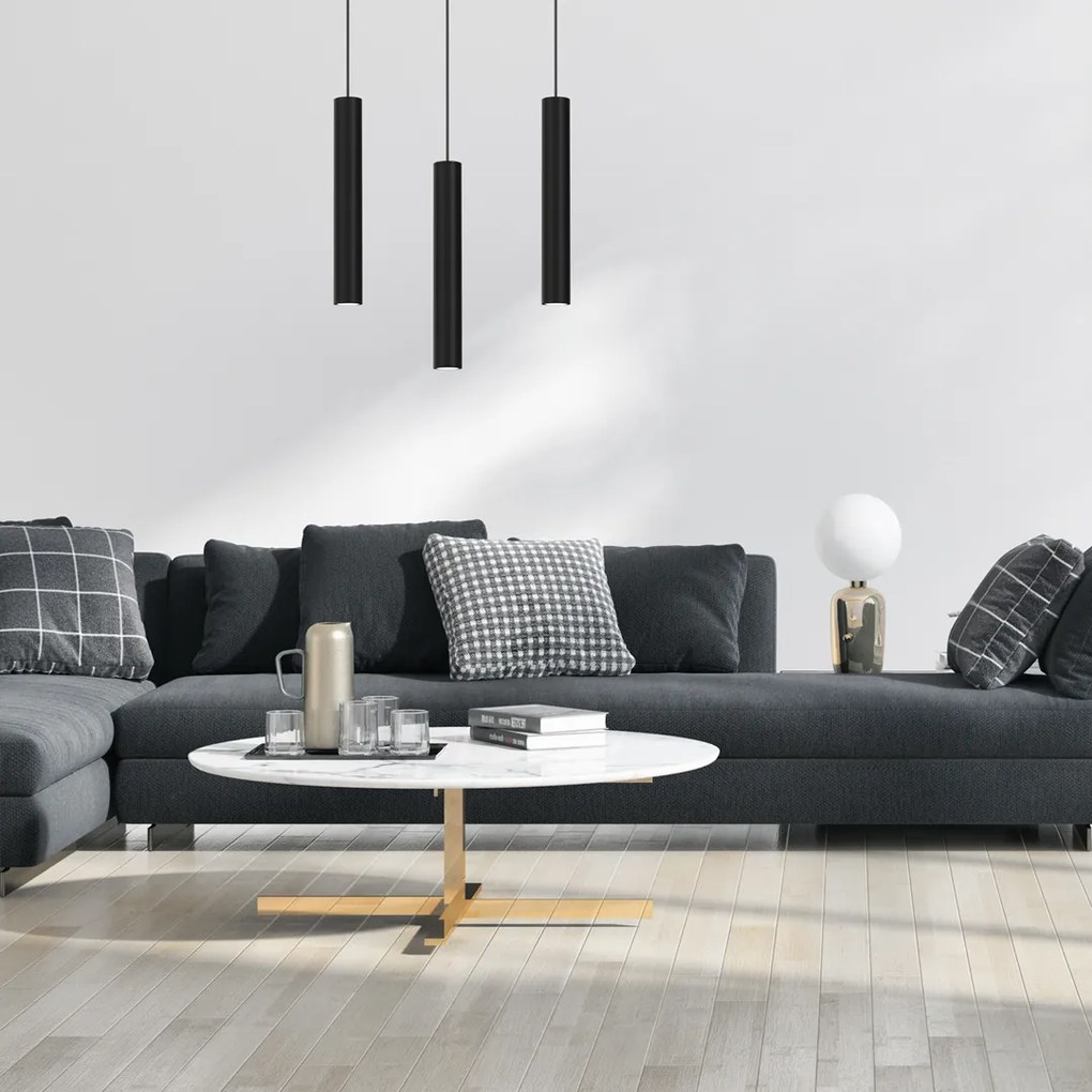 Lampa wisząca HUDSON BLACK 3xGU10, czarna, potrójna, tuba, na listwie