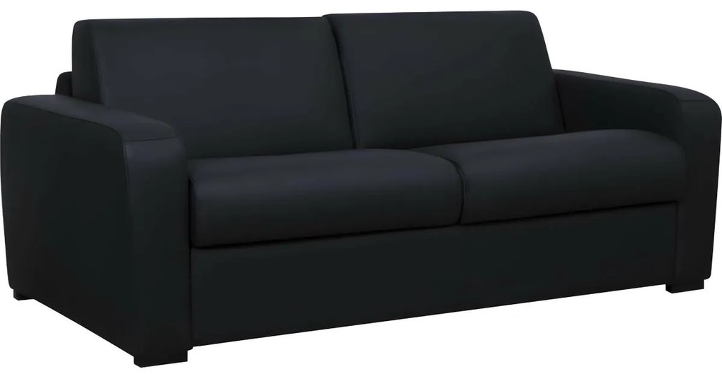 Kanapa 3-osobowa rozkładana typu express, w czarnej skórze BEVIS - Materac 16 cm