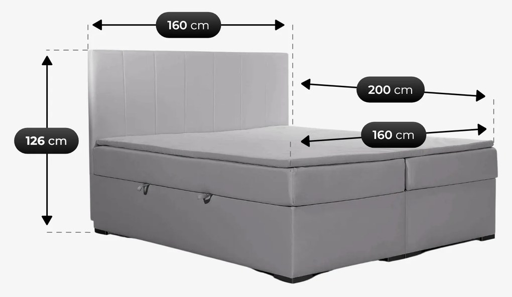 Łóżko Kontynentalne Tapicerowane BOLERO 160X200 z Pojemnikiem Czarne