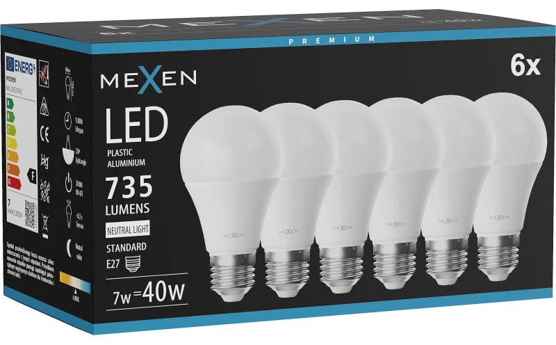 Mexen Nova 6x żarówka LED E27, A60, 7W, Neutralna - 4000K, 735 lm - L100-E27-0740-01x06