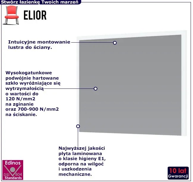 Prostokątne minimalistyczne lustro w białej ramie 80 cm R8-F39