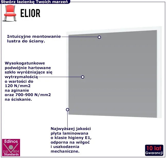 Prostokątne minimalistyczne lustro w białej ramie - Miroso 5X 80 cm