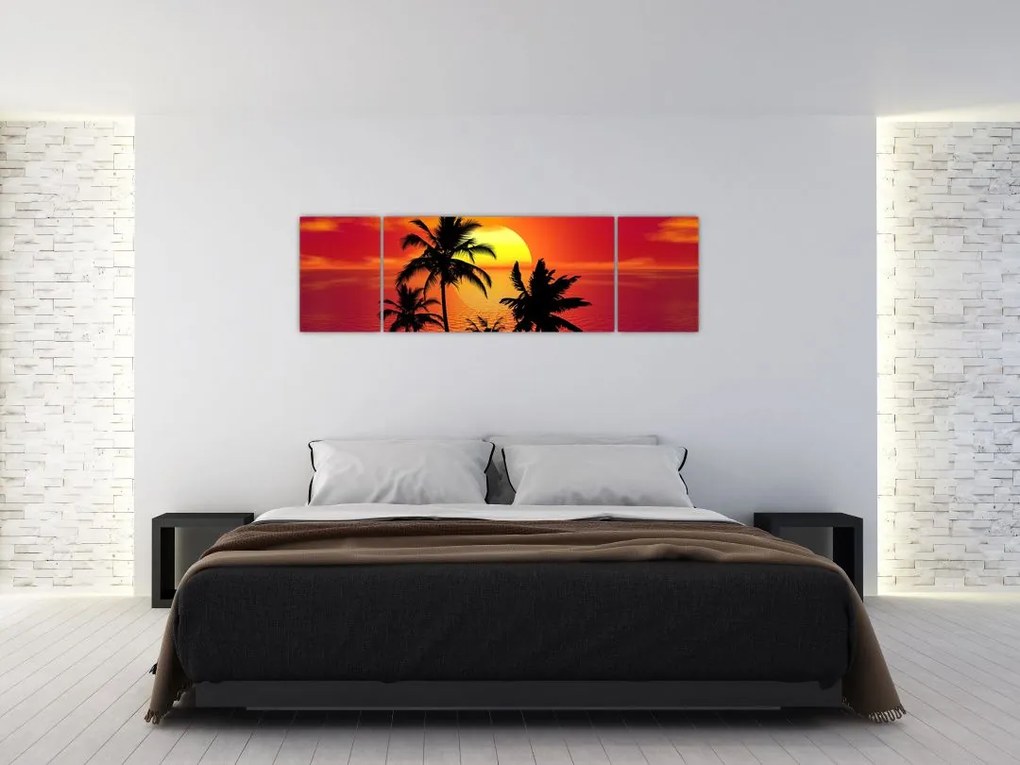 Obraz sylwetki wyspy z palmami (170x50 cm)