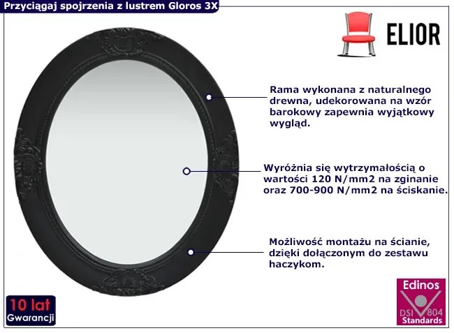 Czarne owalne lustro w rustykalnym stylu L8-P66