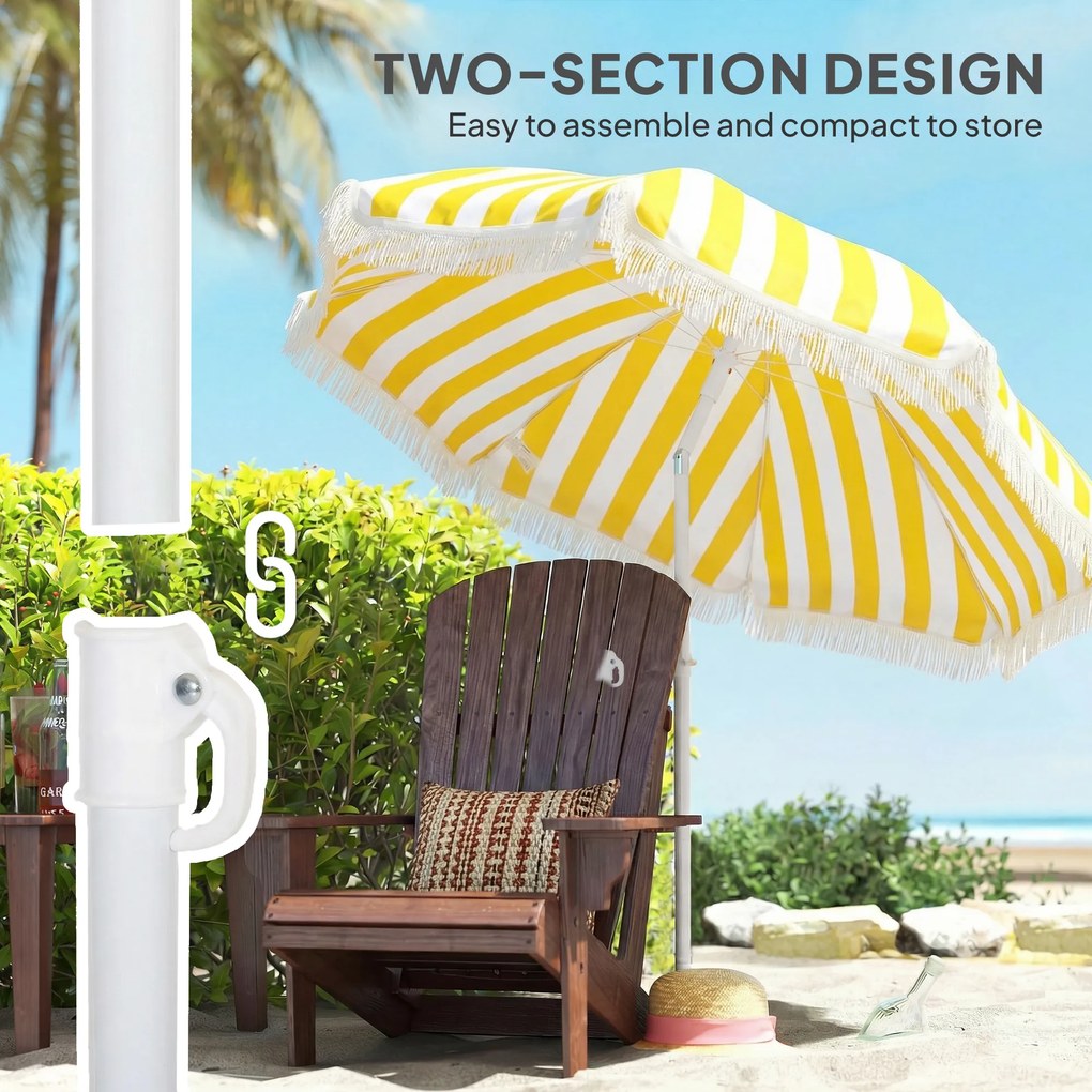 Outsunny Parasol plażowy Ø180 cm z kotwicą w piasku, regulowanym kątem nachylenia i torbą transportową, plaża, żółty + biały | Aosom PL