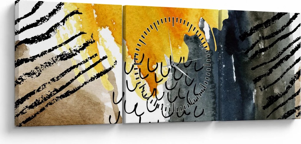 Obraz - Abstrakcyjna akwarela (z zegarem) (90x30 cm)