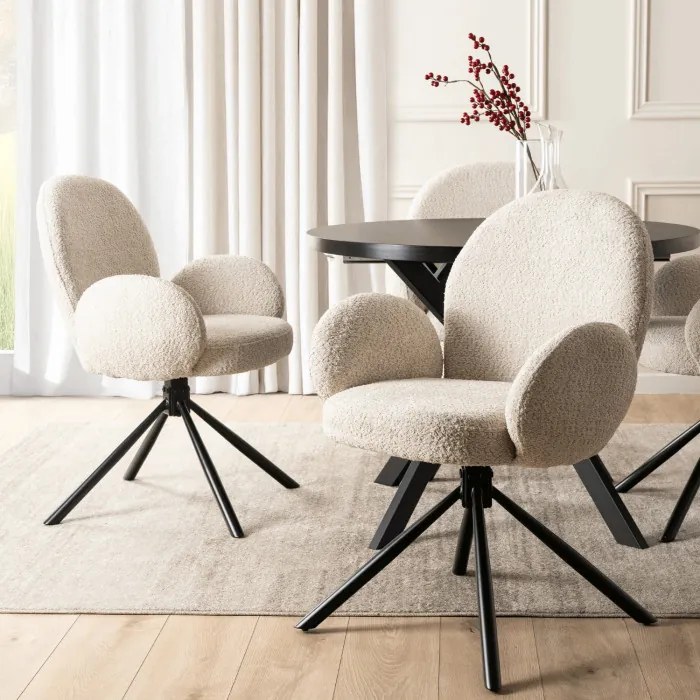 Krzesło Tapicerowane Obrotowe do Salonu MUSSO Beżowe Nowoczesne