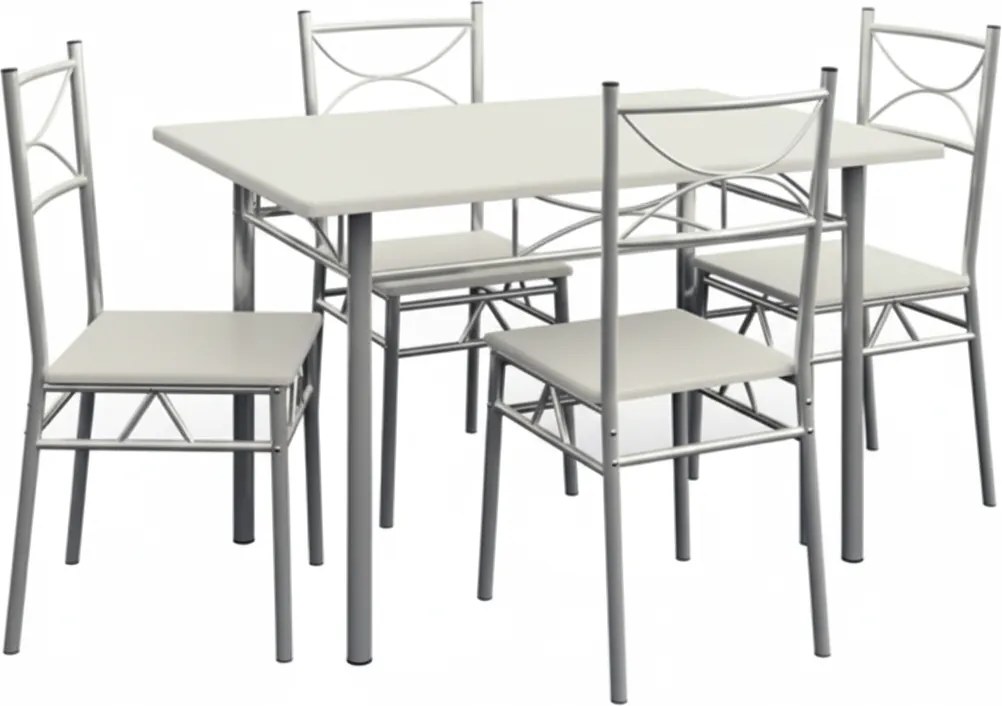 Zestaw jadalniany PAUL, 5 części, aksamitnie biała Jurhan