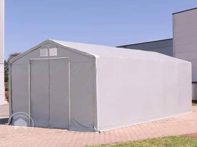 TOOLPORT 5x12m Hala namiotowa - 3,0 m wysokość ścian bocznych z bramą przesuwną, PVC 850, szary, ze statyką (podłoże betonowe) - (94099)