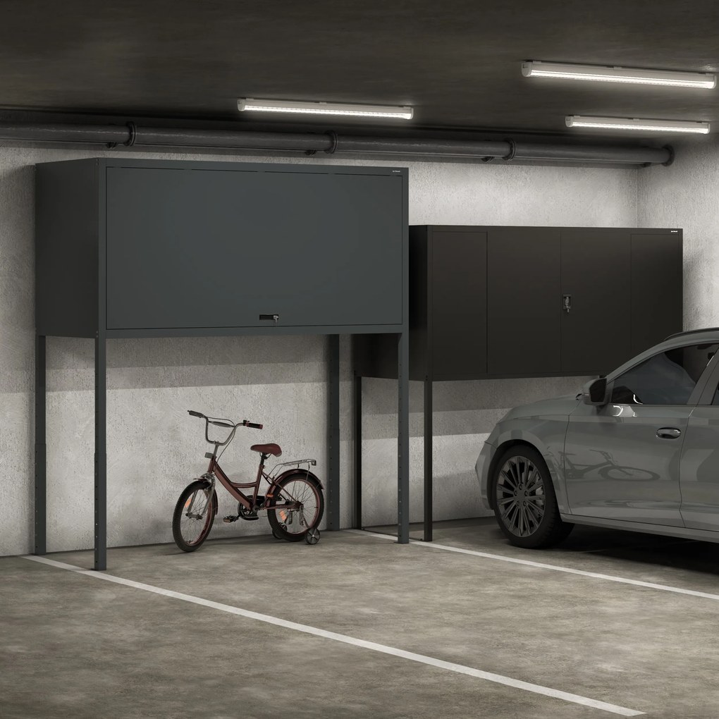 Szafa metalowa do garażu GEORGE, 2250 x 2100 x 900 mm, czarna