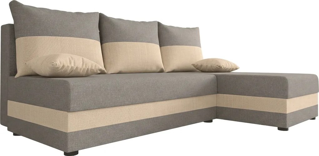Rozkładana narożna sofa VALERIO SLIM 200x140 cm, jasnoszara/beżowa, uniwersalna + 2 poduszki GRATIS