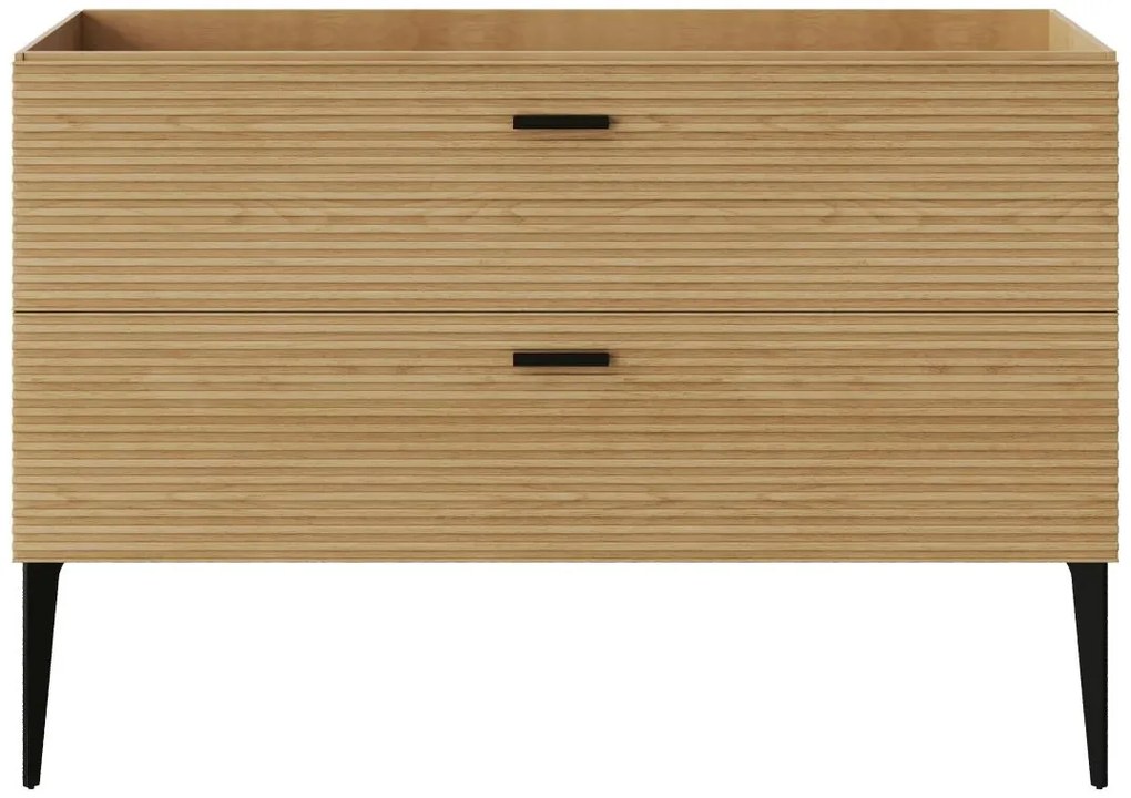 Szafka pod umywalkę z prążkowanym wzorem na nóżkach - 2 szuflady - Jasny naturalny - 120 cm - SARONE