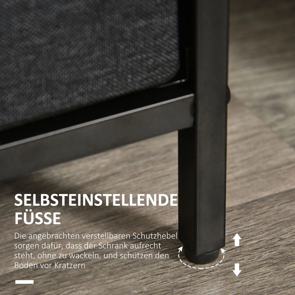 HOMCOM Czarna komoda z 3 szufladami lnianymi i półkami z uchwytami