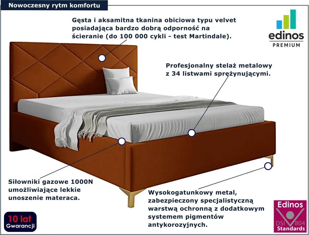 Pomarańczowe łóżko tapicerowane z zagłówkiem 4 rozmiary E6-M52