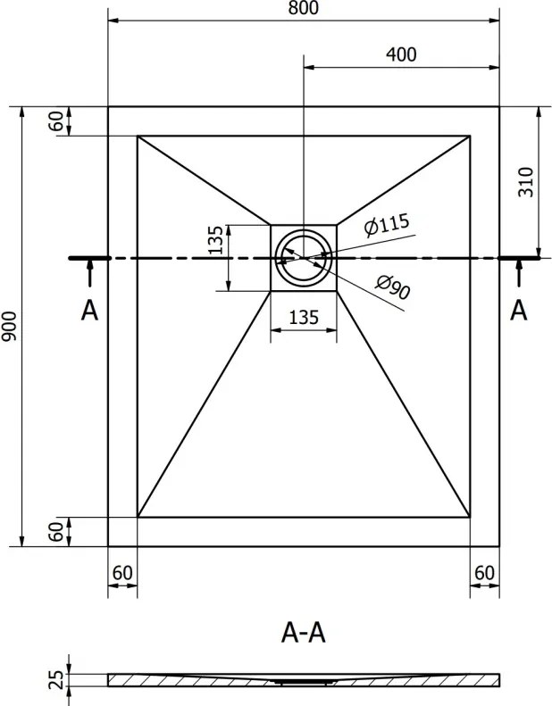 Mexen Stone+ brodzik kompozytowy prostokątny 90 x 80 cm, antracyt - 44718090