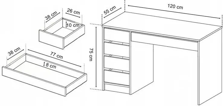 Antracytowe biurko komputerowe z szufladami S5-F11